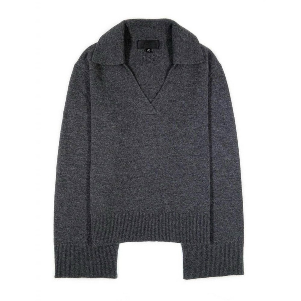 Nili Lotan Silvio Sweater 100% Cashmere Pullover Collared Boxy Soft Knit Grey